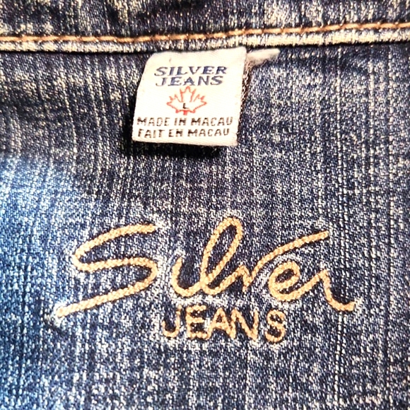 Y2K Silver Jeans Denim Button Up Cropped Fitted Jacket Women's Size Large - Picture 12 of 15